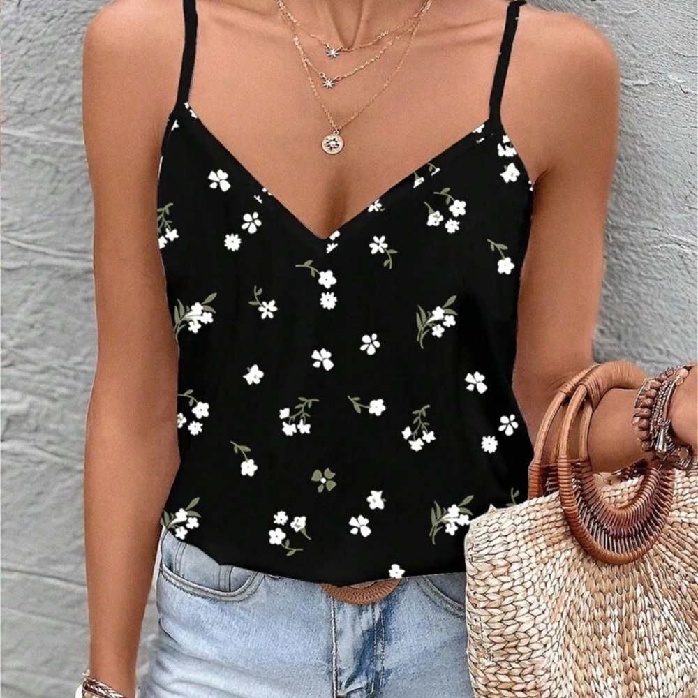 Chic Nation Black Floral Camisole